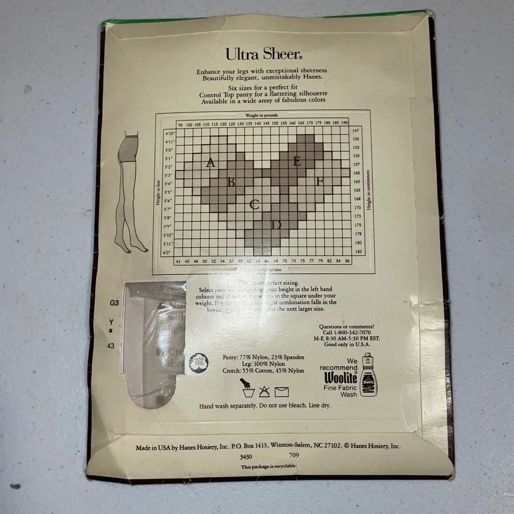 Vintage Hanes Ultra Sheer Control Top Pantyhose Pearl Reinforced Toe Size C